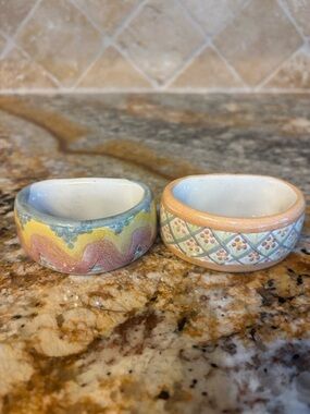 Vintage Mackenzie Childs Hand-Painted Ceramic Napkin Rings- Set of 2